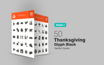 50 Thanksgiving Glyph Ikonuppsättning