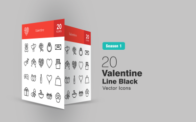 20 Valentine Line Ikonuppsättning
