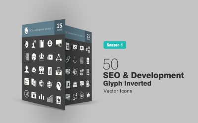 50 Zestaw ikon odwróconych glifów SEO i rozwoju
