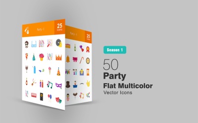 50 Conjunto de ícones planos multicoloridos de fitness e esportes
