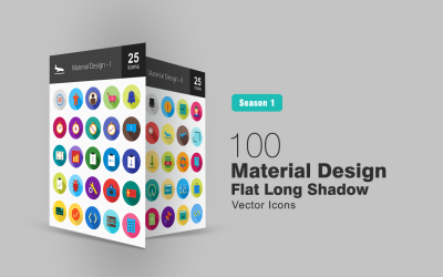 Conjunto de iconos de sombra larga plana de diseño de materiales 100