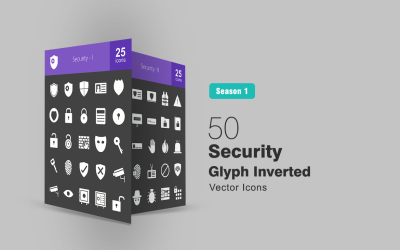 Conjunto de iconos invertidos de 50 glifos de seguridad