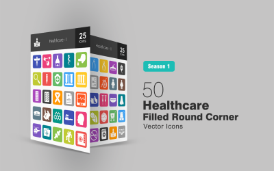 50 ensemble d&amp;#39;icônes de coin rond rempli de soins de santé
