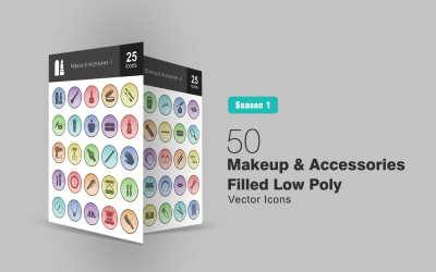 50 Makeup &amp; Accessories Filled Low Poly Icon Set