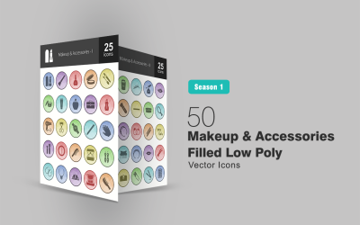 50 Makyaj ve Aksesuar Dolu Low Poly Icon Set