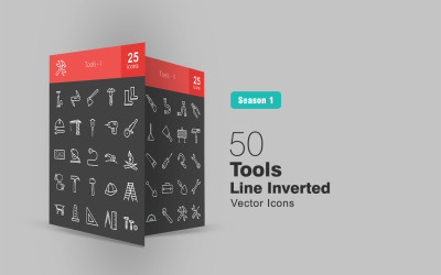 50 Tools Line Inverted Icon Set