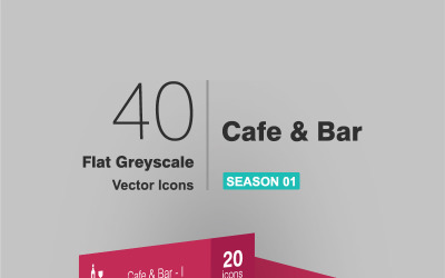 40 Cafe & Bar Flat Greyscale Icon Set