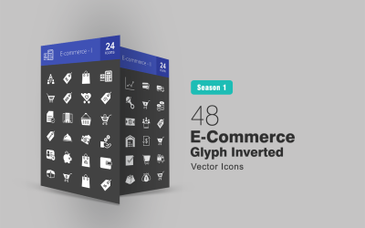 48 Conjunto de ícones invertidos de Glyph de comércio eletrônico