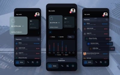 Damofy Finance Management Mobile UI Darkmode Sketch Template