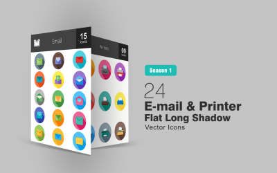 26 E-mail en printer Flat Long Shadow Icon Set