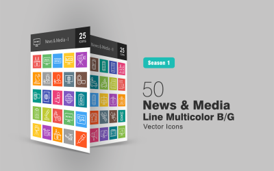Ensemble d&amp;#39;icônes multicolores B / G 50 News &amp;amp; Media Line
