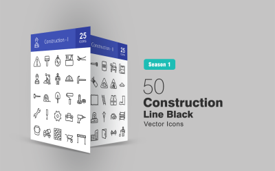 50 építési vonal ikon készlet