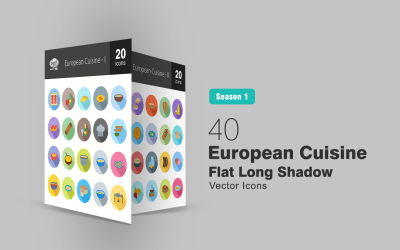 40 europeiska köket Flat Long Shadow Icon Set