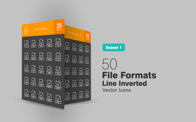 50 Filformat Linje Inverterad Ikonuppsättning