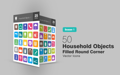 50 Haushaltsgegenstände gefüllt runde Ecke Icon Set