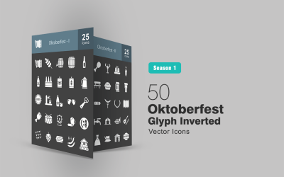 50 Oktoberfest Glyph Inverterad Ikonuppsättning