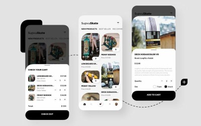 Plantilla de boceto de interfaz de usuario móvil SupvuSkate Shoping