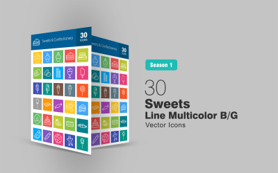 30 Sweets &amp; Confectionery Line Multicolor B/G Icon Set