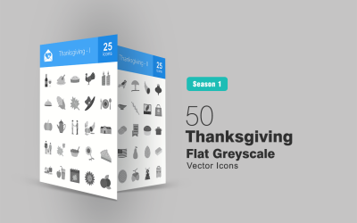 50 Thanksgiving Flat Gråskala Ikonuppsättning