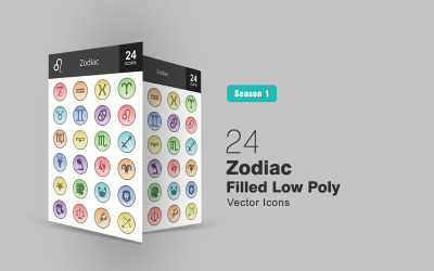 24 Zodiac Filled Low Poly Ikonuppsättning