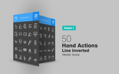 50 acciones de mano línea invertida conjunto de iconos