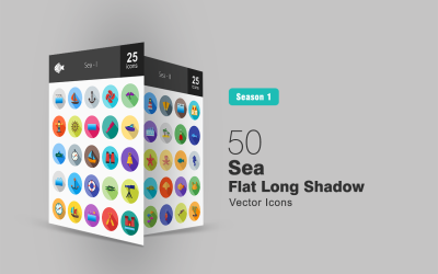 Conjunto de ícones de 50 Sea Flat Long Shadow