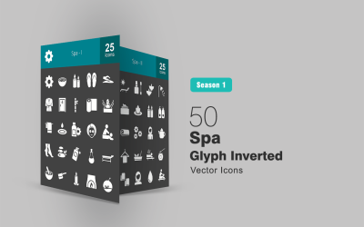 Conjunto de ícones invertidos de 50 glifos de spa