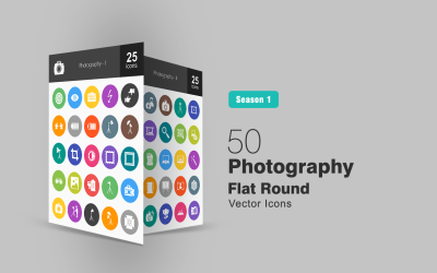 50 fotografía plana redonda conjunto de iconos