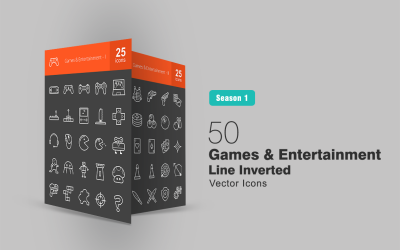 50 Games &amp;amp; Entertainment Line Inverterad Ikonuppsättning