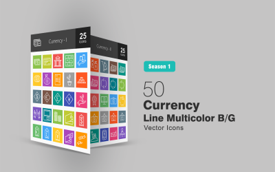 50 línea de moneda multicolor B / G conjunto de iconos