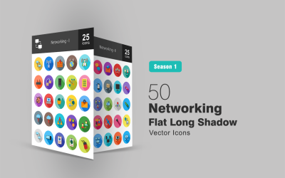 50 Networking Flat Long Shadow Icon Set