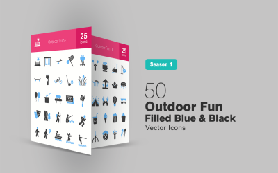 50 Outdoor Fun Gevulde Blauw &amp;amp; Zwart Icon Set