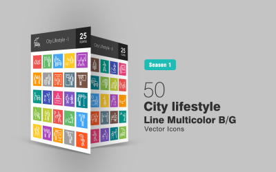 50 City Lifestyle Line Multicolor B / G Icon Set