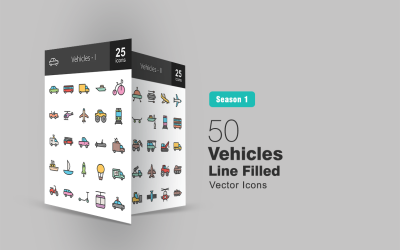 Conjunto de ícones de linha cheia de 50 veículos