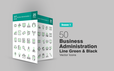 50 Conjunto de ícones verdes e pretos da linha de administração de empresas