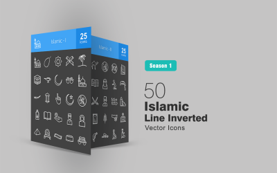 50 conjunto de iconos invertidos de línea islámica