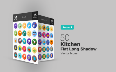 50 Küche Flat Long Shadow Icon Set