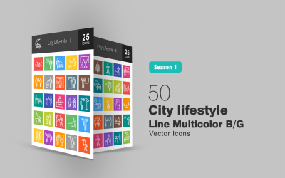 Набор иконок 50 City Lifestyle Line многоцветных B / G