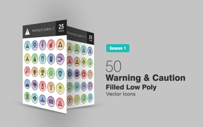 50 Varning &amp;amp; försiktighet fylld ikoner med låg poly