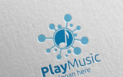 Abstracte muziek met notitie en speel concept 7 logo sjabloon