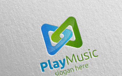 Abstrakte Musik mit Note &amp;amp; Play Concept 2 Logo Vorlage