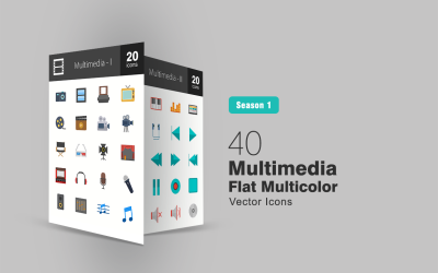 40 Conjunto de ícones planos multicoloridos multimídia