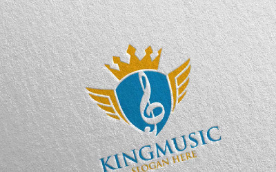 Modèle de logo King Music avec bouclier et note Concept 47