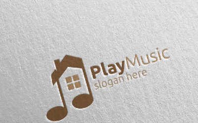 Muziek met notitie en huisconcept 34 Logo-sjabloon