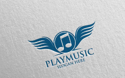 Music with Note and Wing Concept 31 Logo Template