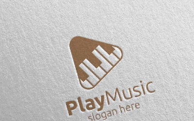 Muziek met piano en spelconcept 29 logo sjabloon