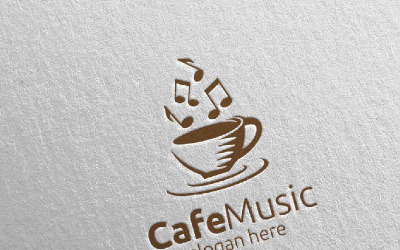 Nota ve Cafe Konseptli Cafe Müzik 63 Logo Şablonu