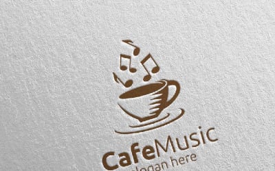 Cafe Music com Nota e Cafe Concept 63 Modelo de logotipo