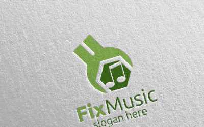 Исправить музыку с помощью шаблона логотипа Note and Fix Concept 64