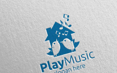 Music with Home and Bird Concept 55 Logo Template